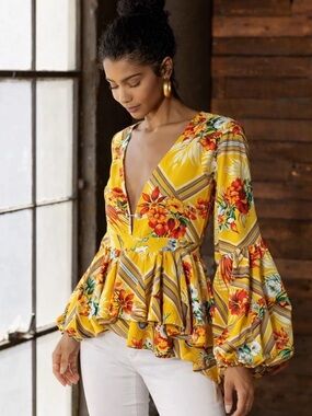 Tropical Floral Peplum Top NWT | Reveuse | M